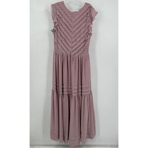 Bohme Womens Dusty Rose Polka Dot Maxi Dress Size XL Cottagecore Tiered Feminine